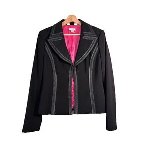 Vintage Cache Black Suit Jacket Faux Leather Piping Size 8‎ Going Out Office